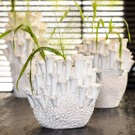 Vase décoratif anémone en céramique blanc