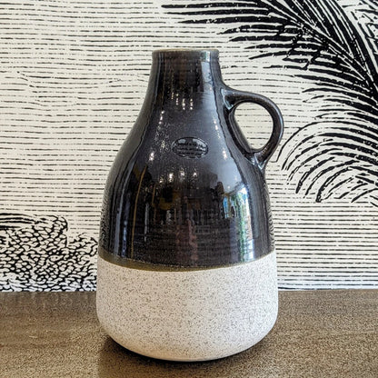 vase jarre D16xH28cm en bi-matières : céramique en haut et terre cuite en partie basse, beige et marron - maison gabin décoration