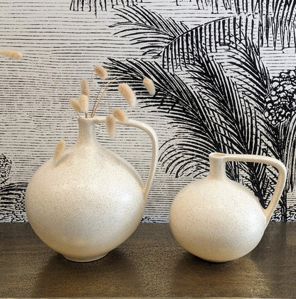 vase cruche en faïence blanc crème H26cm et H20cm - maison gabin décoration