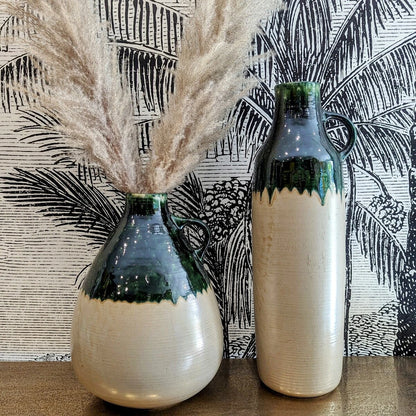 vases en céramique vert émaillé sur le dessus H33 et H51cm - maison gabin décoration