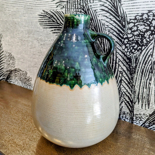 vase en céramique beige et vert émaillé H33cm - maison gabin décoration 